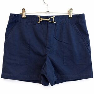 Lauren Ralph Lauren Petite 12P Navy Cotton Shorts Silver Horsebit Buckle Preppy
